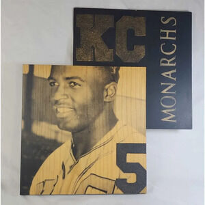 Jackie Robinson Wall Art KC Monarchs #5 Unique White Ash Wood 16 x 18 Wall Mount